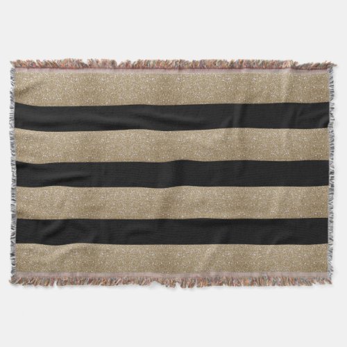 trendy stylish geometric black and gold stripes throw blanket