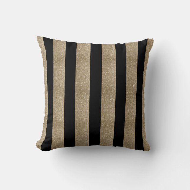 trendy stylish geometric black and gold stripes throw pillow (Front)