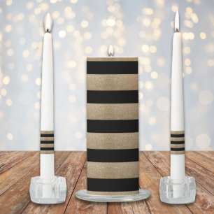 trendy stylish geometric black and gold stripes unity candle set