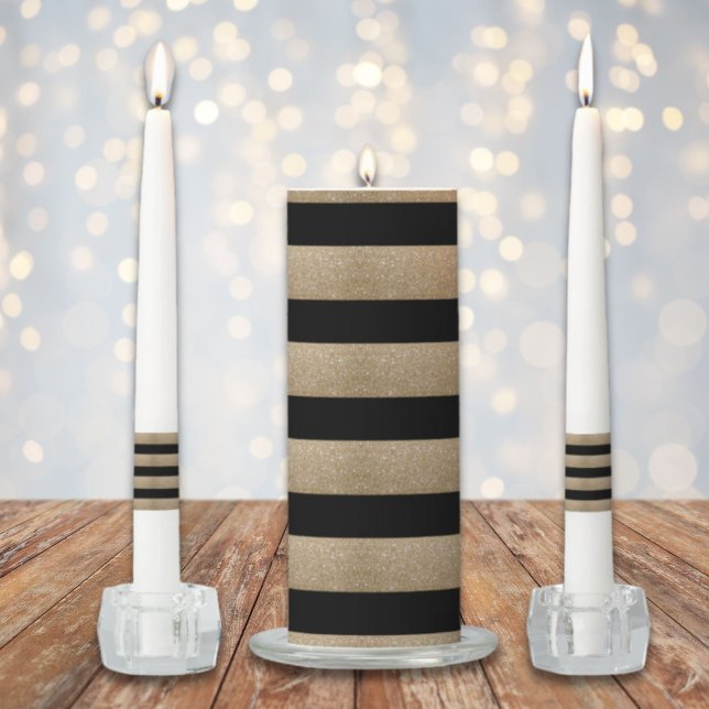trendy stylish geometric black and gold stripes unity candle set (trendy stylish geometric black and gold stripes unity candle set)
