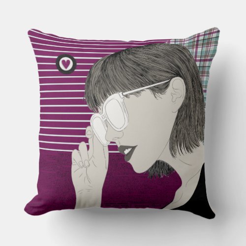 Trendy Stylish Girl Chic Purple Collage Love Heart Throw Pillow