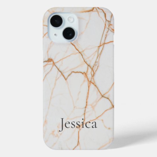 trendy stylish girly chic white marble initials iPhone 15 case