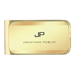 Trendy Stylish Gold Look Modern Monogrammed Name Finish Money Clip