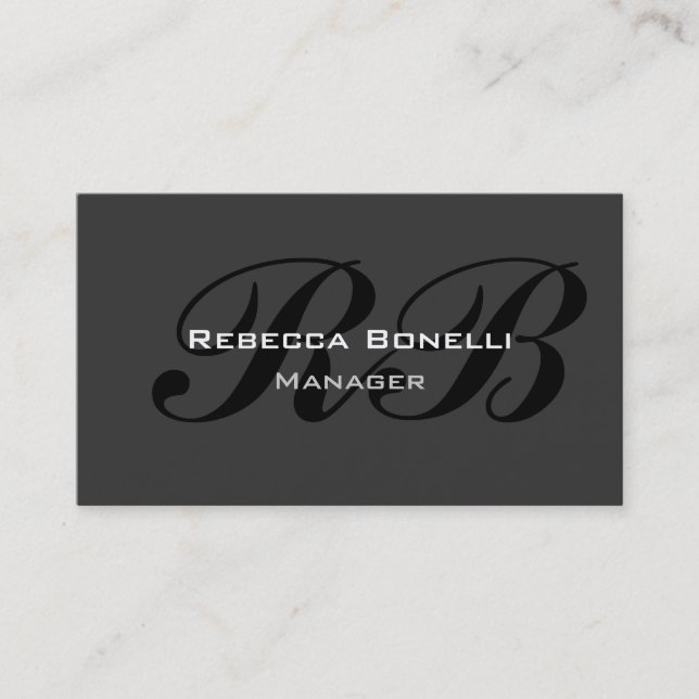 Trendy Stylish Gray Black Monogram Business Card (Front)