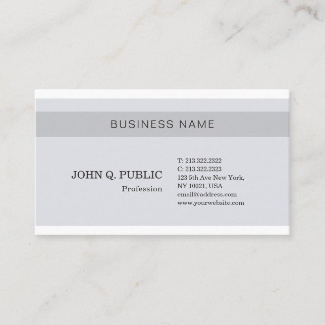 Trendy Stylish Gray Plain Modern Clean Chic Design Business Card (Front)