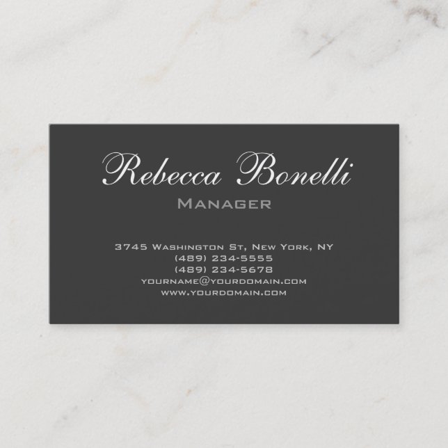 Trendy Stylish Gray Script Manager Business Card (Front)