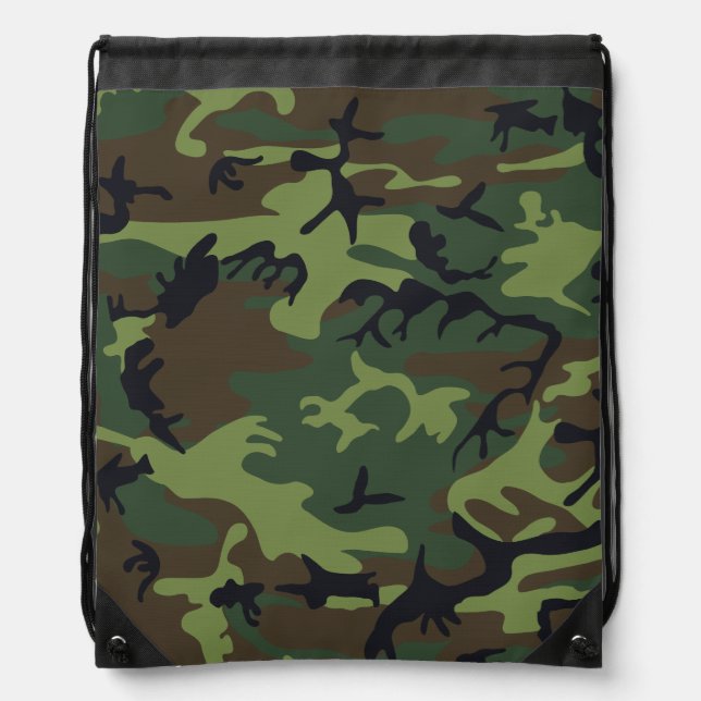 Trendy & Stylish Green Camouflage Pattern Drawstring Bag (Front)