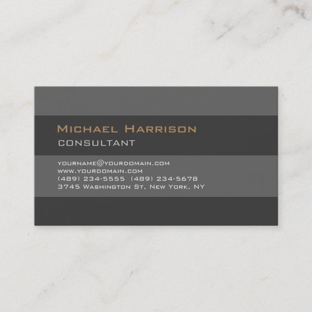 Trendy Stylish Grey Professional Consultant Business Card (Front)