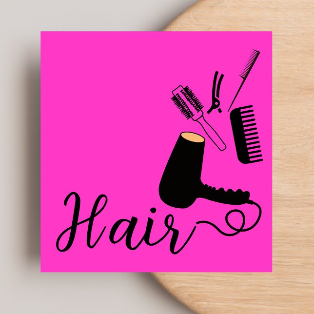 Trendy Stylish Hair Stylist Black & Pink Square Business Card (Creator Uploaded)