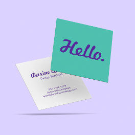 Trendy Stylish Hello Blue & Purple Casual Script Square Business Card