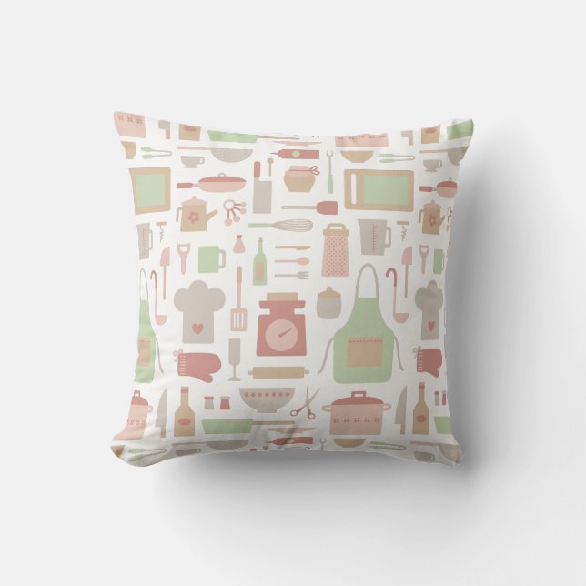 Trendy Stylish Kitchen Cooking Utensils Pattern Throw Pillow (Front)