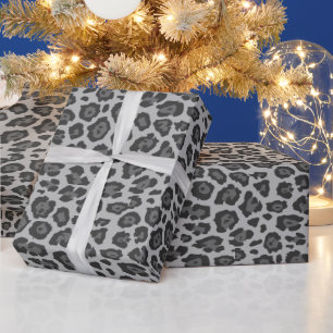 Trendy stylish leopard animal print pattern gray wrapping paper