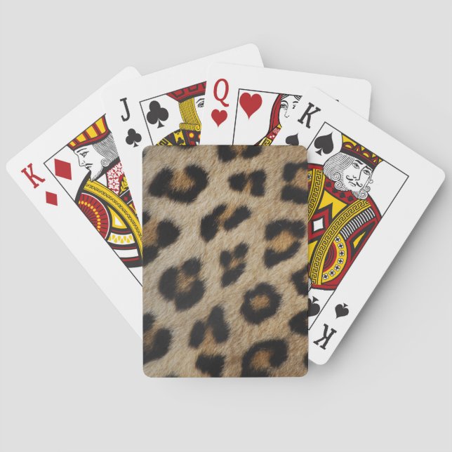 Trendy stylish leopard fur animal print pattern poker cards (Back)
