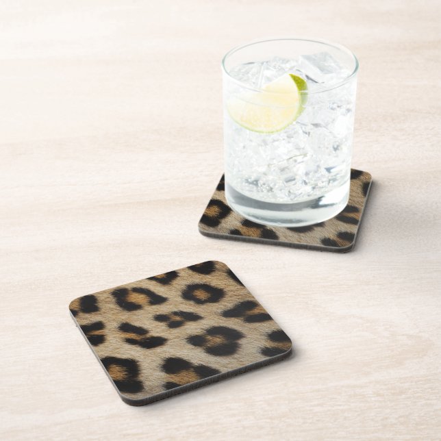 Trendy stylish leopard fur print animal pattern beverage coaster (Right Side)