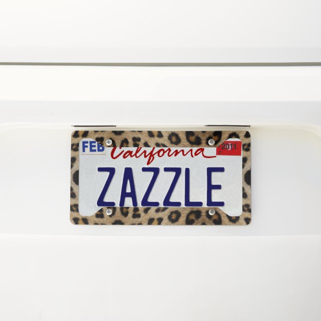 Trendy stylish leopard fur print animal pattern license plate frame (On Car)