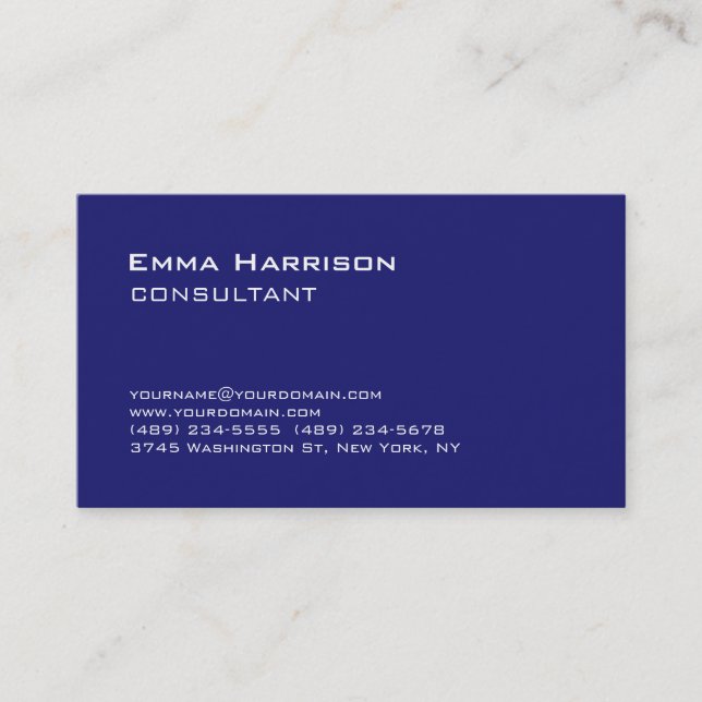 Trendy Stylish Midnight Blue Consultant Business Card (Front)