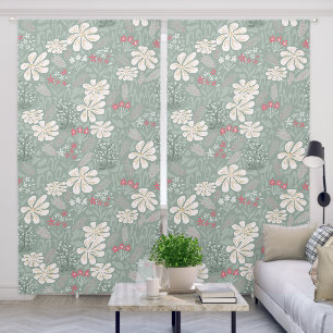Trendy Stylish Modern Green Floral Pattern Blackout Curtains