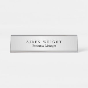 Trendy Stylish Modern Minimalist Silver Grey Desk Name Plate