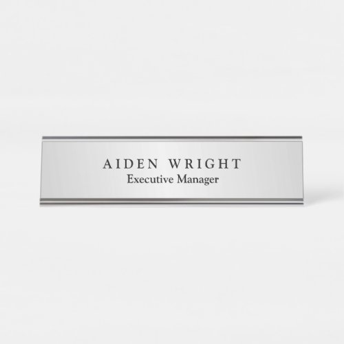 Trendy Stylish Modern Minimalist Silver Grey Desk Name Plate