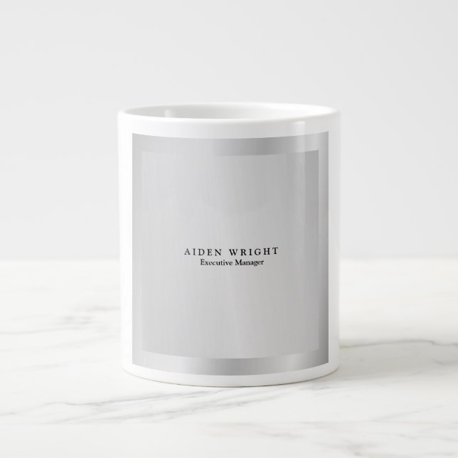 Trendy Stylish Modern Minimalist Silver Grey Giant Coffee Mug (Front)