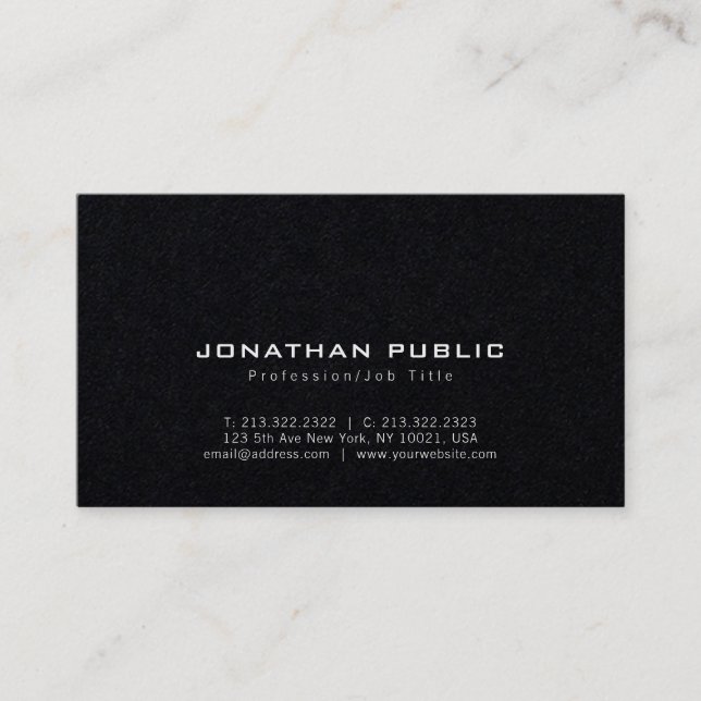 Trendy Stylish Modern Premium Black Luxury Plain Business Card (Front)