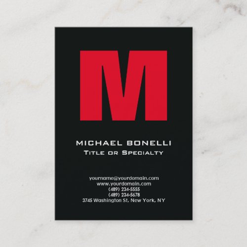 Trendy stylish modern red bold monogram black business card