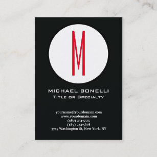 Trendy stylish modern red monogram black white business card