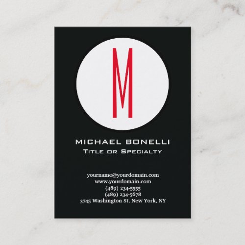 Trendy stylish modern red monogram black white business card