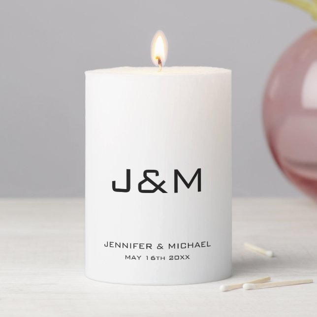 Trendy Stylish Modern Template Wedding Monogram Pillar Candle (In Situ)