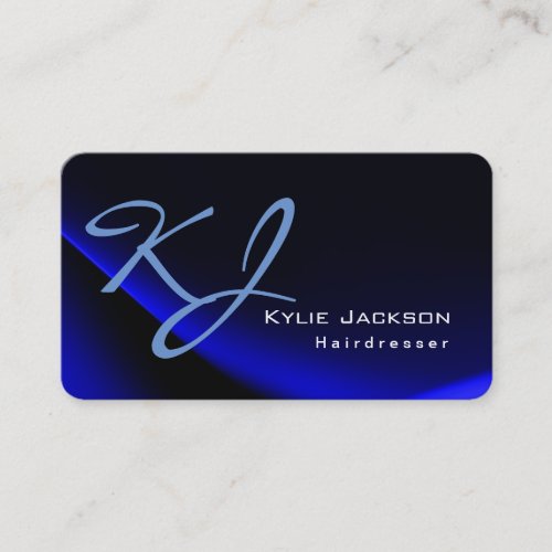 Trendy Stylish Monogram Blue Hairdresser Business Card