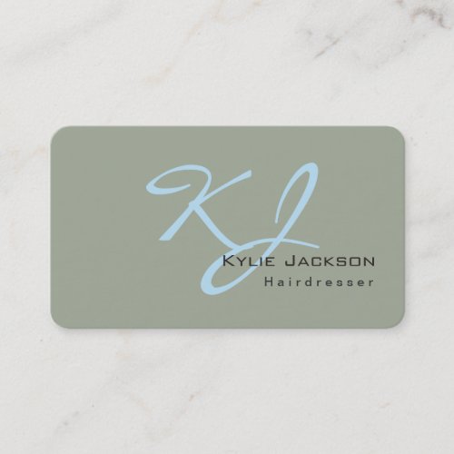 Trendy Stylish Monogram Grey Blue Hairdresser Business Card