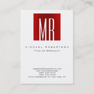 Trendy Stylish Monogram White Red Business Card