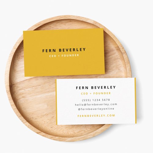 Trendy Stylish Mustard Yellow Modern Minimal Business Card