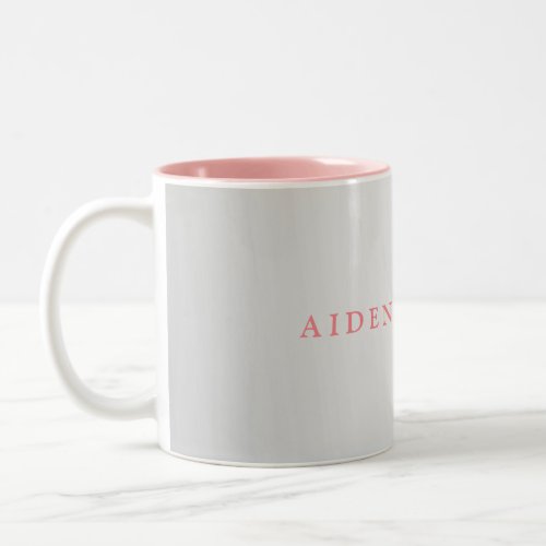 Trendy Stylish Name Minimalist Silver Grey Pink Two_Tone Coffee Mug