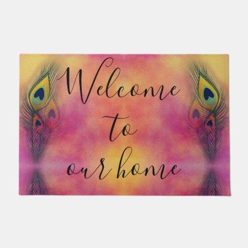 Trendy Stylish Peacock Feathers Welcome Doormat