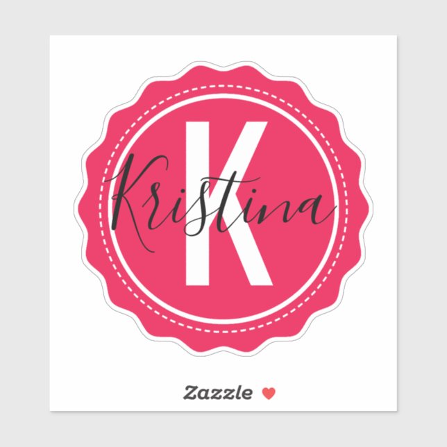 Trendy Stylish Pink Monogram Initial & Name Sticker (Sheet)