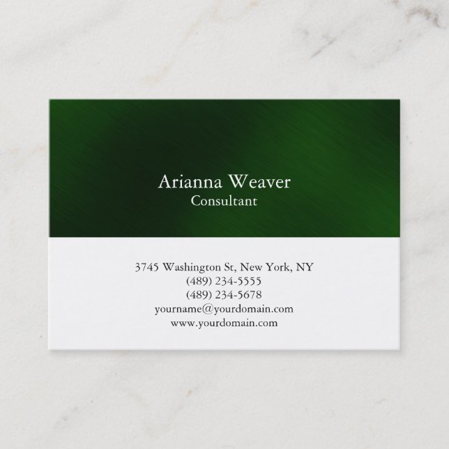 Trendy Stylish Professional Plain Green White Business Card (Front)