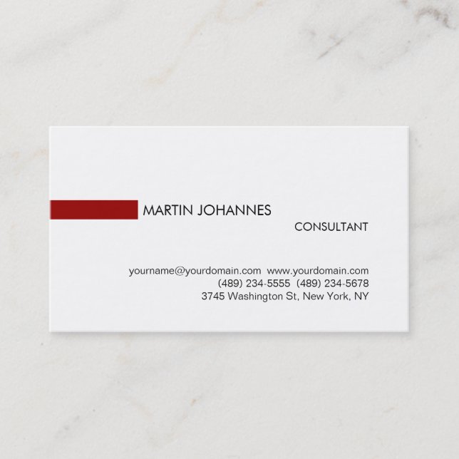 Trendy Stylish Red Black White Business Card (Front)