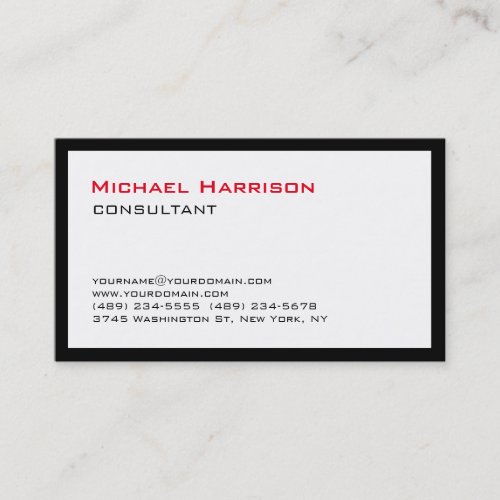 Trendy Stylish Red Black White Consultant Business Card