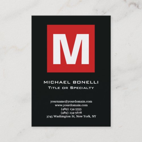 Trendy stylish red black white monogram classical business card