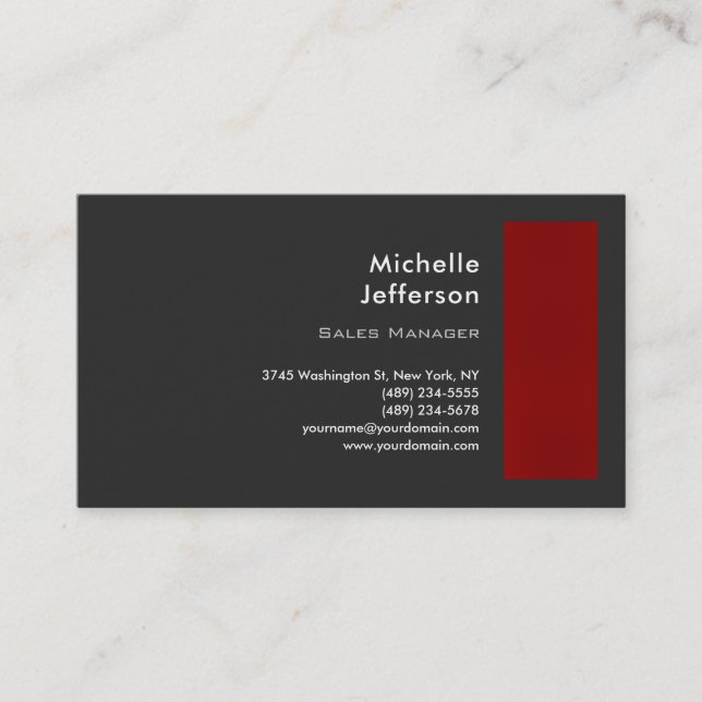 Trendy Stylish Red Grey Modern Minimalist Business Card (Front)