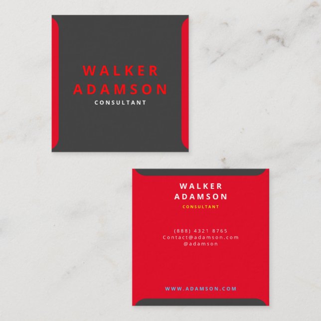 Trendy Stylish Red & Matte Black Square Business Card (Front/Back)