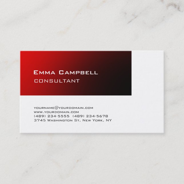 Trendy Stylish Red Modern Professional Consultant Business Card (Front)