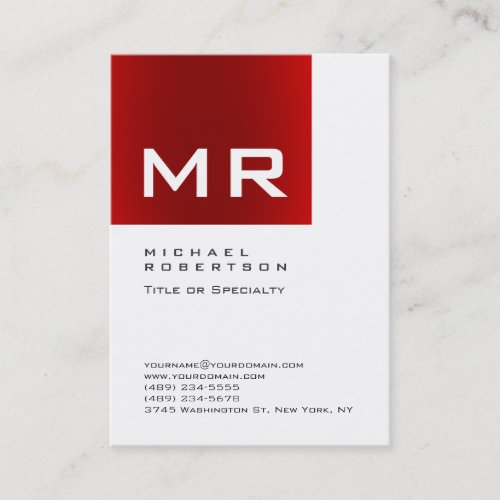 Trendy Stylish Red White Monogram Business Card