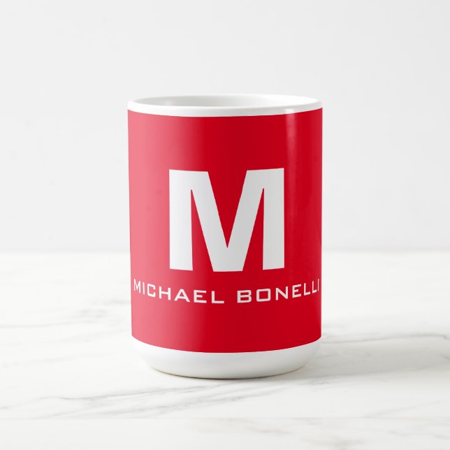 Trendy stylish red white monogram your name coffee mug (Center)