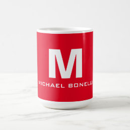 Trendy stylish red white monogram your name coffee mug