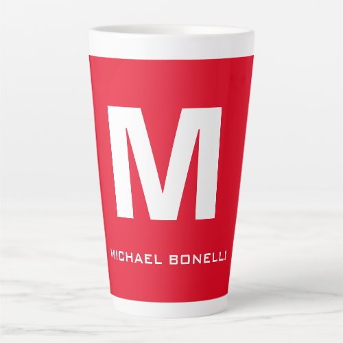Trendy stylish red white monogram your name latte mug