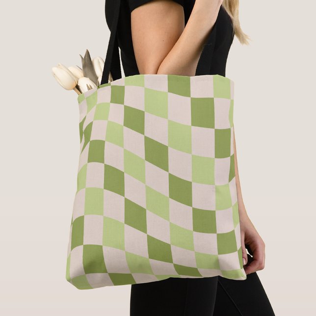 Trendy Stylish Retro Green Checkered Pattern Tote Bag (Creator Uploaded)