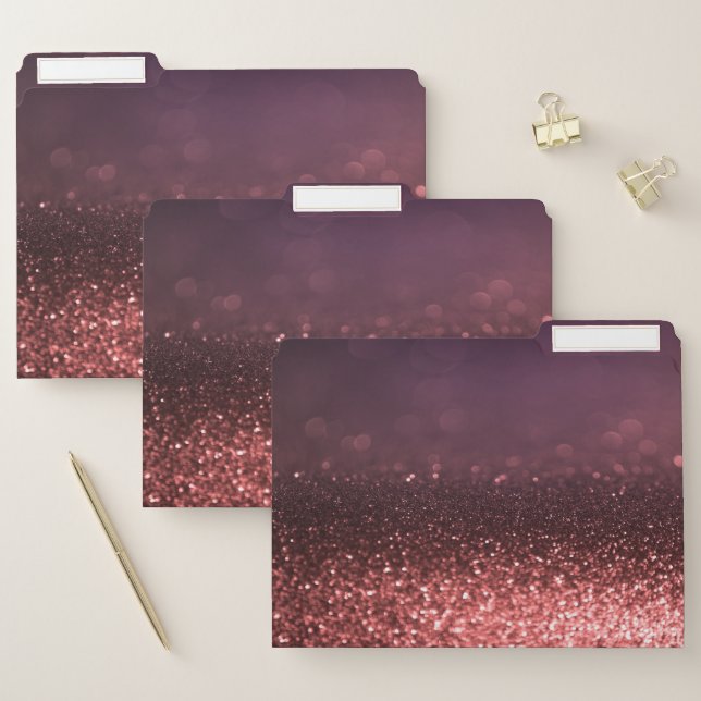 Trendy Stylish Rose Gold Glitter Bokeh File Folder (Set)