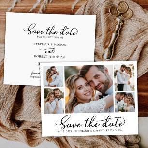 Trendy Stylish Script 3 Photo Collage Wedding  Save The Date